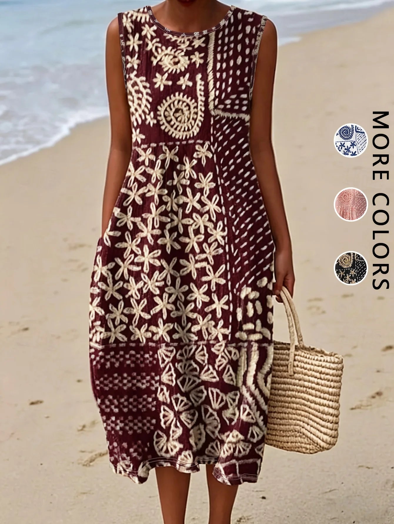 Sofia - Vestido Boho com Bolsos e Estampa Mista