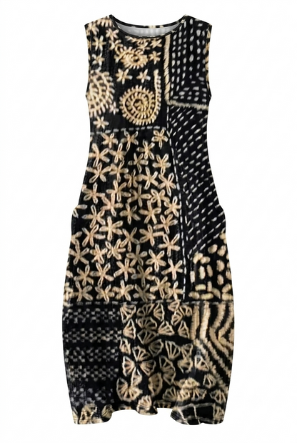 Sofia - Vestido Boho com Bolsos e Estampa Mista
