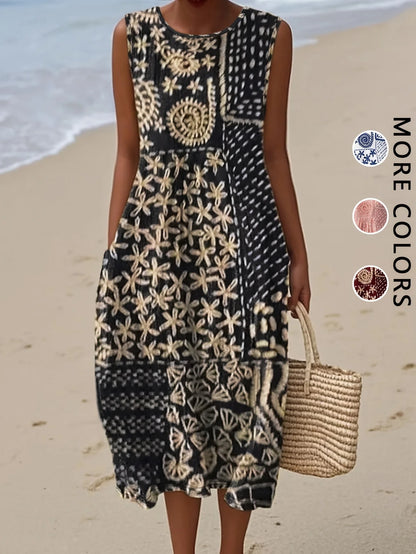 Sofia - Vestido Boho com Bolsos e Estampa Mista