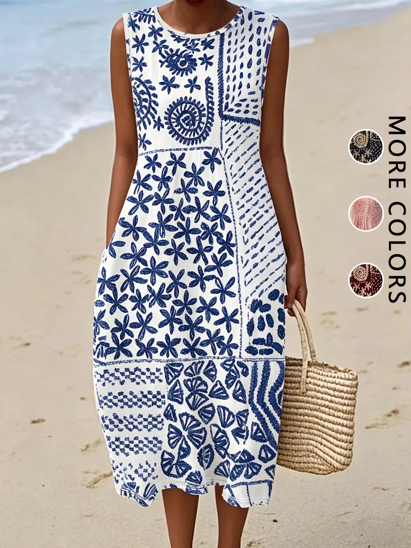 Sofia - Vestido Boho com Bolsos e Estampa Mista