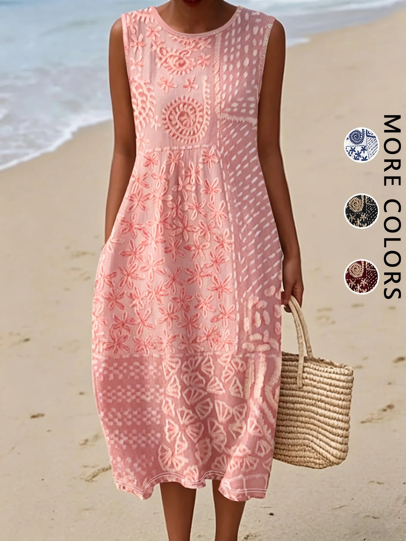 Sofia - Vestido Boho com Bolsos e Estampa Mista