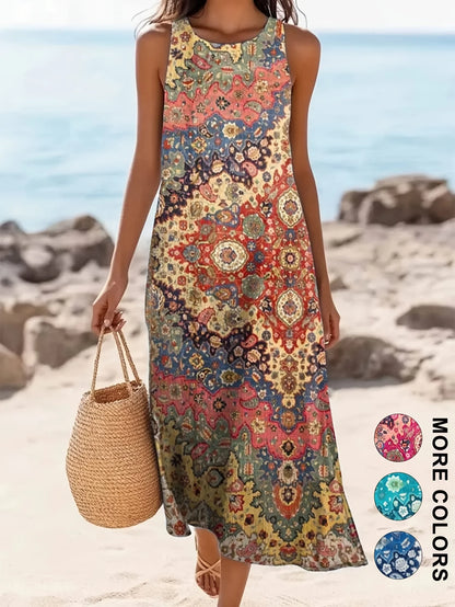 Sofia - Vestido Boho com Bolsos e Estampa Mista