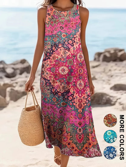 Sofia - Vestido Boho com Bolsos e Estampa Mista