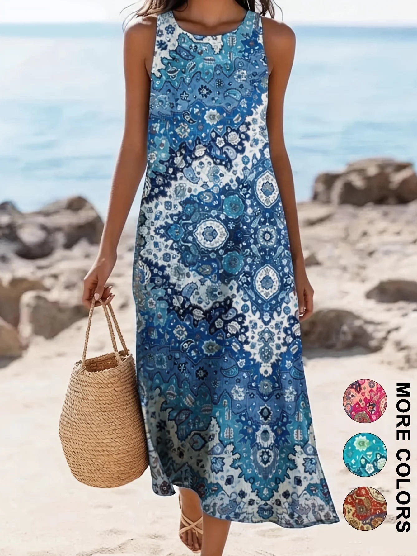 Sofia - Vestido Boho com Bolsos e Estampa Mista