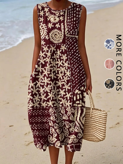 Sofia - Vestido Boho com Bolsos e Estampa Mista